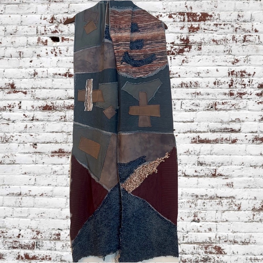 Upcycled tattered ragged post Apocalyptic dystopian boho patchwork scarf